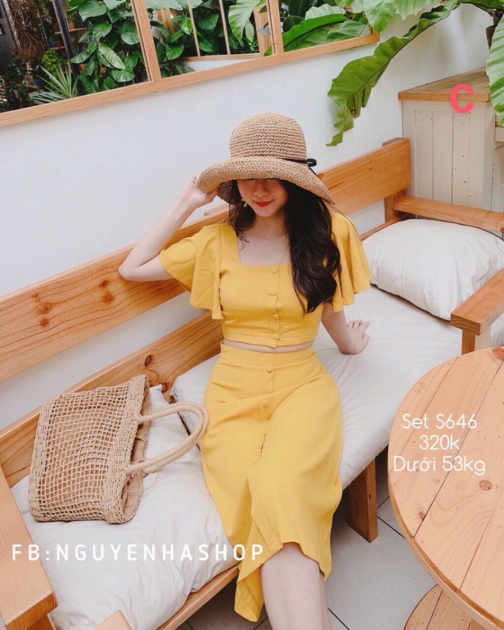 [HCM]Sét váy rời áo cổ cuông tay cánh dơi chân váy dài đính nút