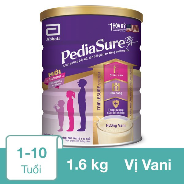 [HSD T3-2026] Sữa Bột Pediasure B/A Hương Vani Ít Ngọt - Lon 1.6kg.