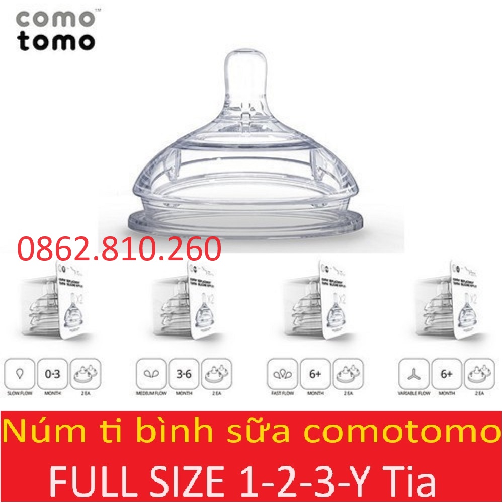 Núm ti thay thế bình sữa como tomo comotomo chất liệu silicon cao cấp (1-2-3 tia Y-CUT) [hàng mới về]
