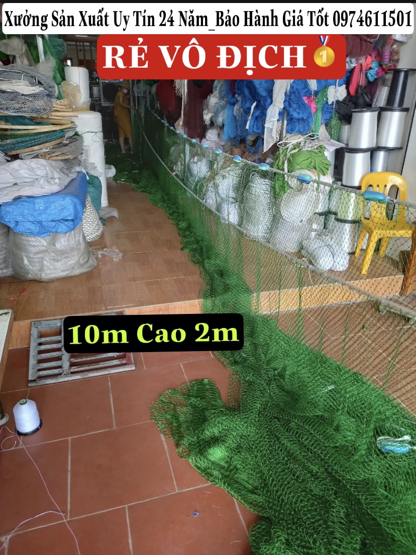 Lưới vét dù 10m cao 2m, túi 5m, mắt lưới 3,5 cm độ bền 4-5 năm-hàng chất lượng cao