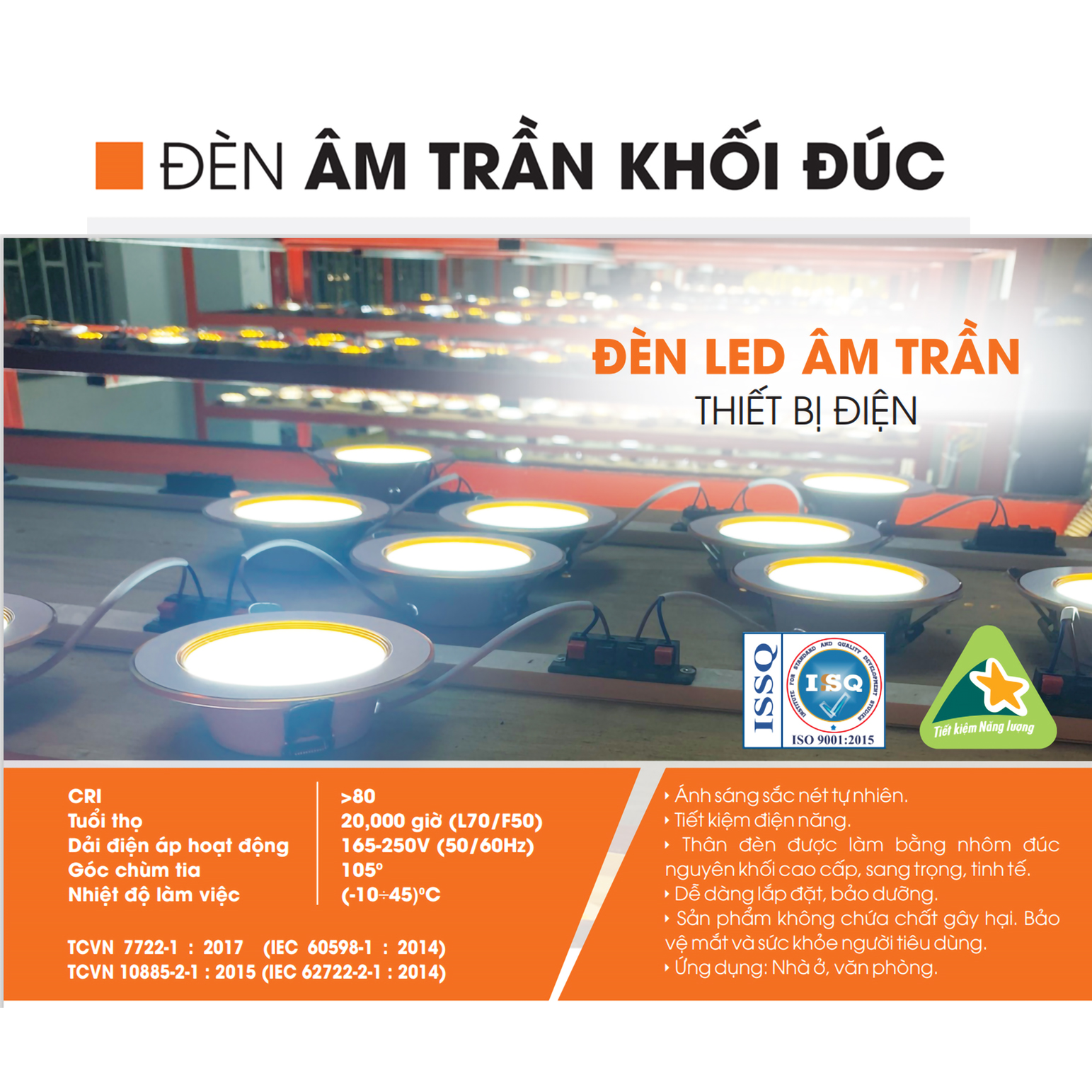 ( Bảo Hành 2 Năm )ĐÈN LED DOWNLIGHT ÂM TRẦN (7W - Phi 90 ) ( 9W - Phi 110) ( KHỐI ĐÚC )( Nguồn Liền ),Siêu Sáng Tiết Kiệm Điện,