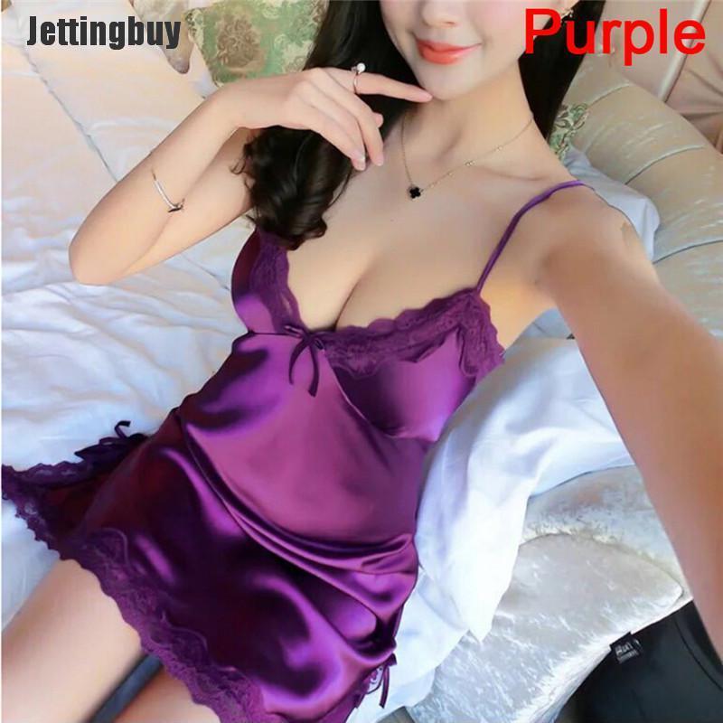 Jettingbuy Women Lingerie Silk Robe Dress Nightdress Nightgown Sexy Sleepwear Nightdress