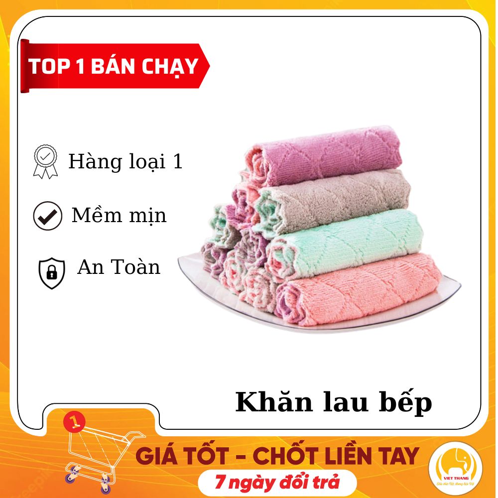 Tặng 1 khăn lau bếp, khăn đa năng, khăn 2 mặt siêu mềm