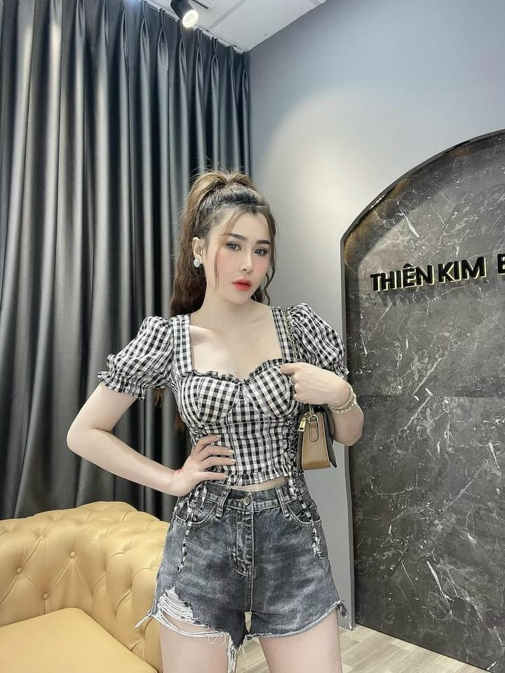 [ Áo Kiểu ] Áo caro croptop ( kèm mút ngực)