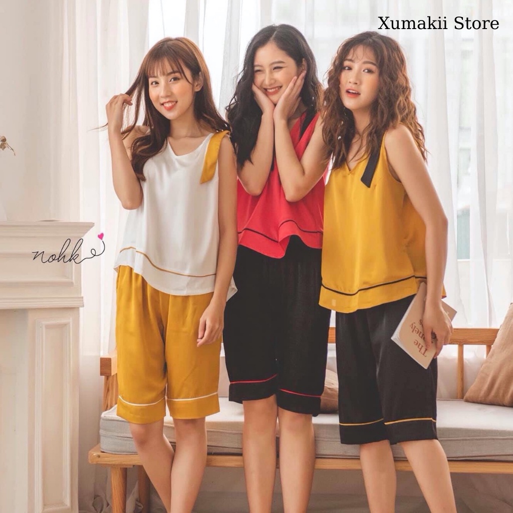 Bộ ngố sát nách quần ngố nữ chất lụa 2 màu Nohk