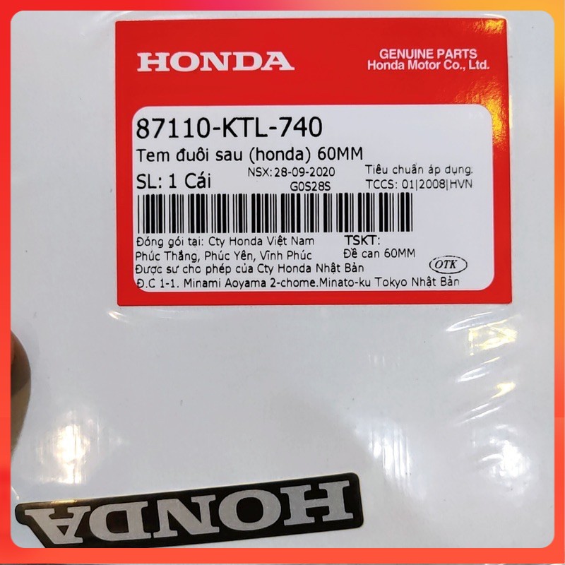 (SP SỈ RẺ) Tem decal dán đuôi sau, dè sau chữ Honda hàng Chính hãng có màu trắng & đen