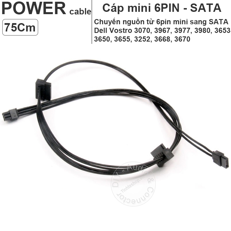 Mini 6pin mainbroard Dell 3653 3650 3655 3252 3070 3670 3967 3977 3980  to 2 SATA power 15pin cable HDD SSD DVD-R (Black - 45Cm)