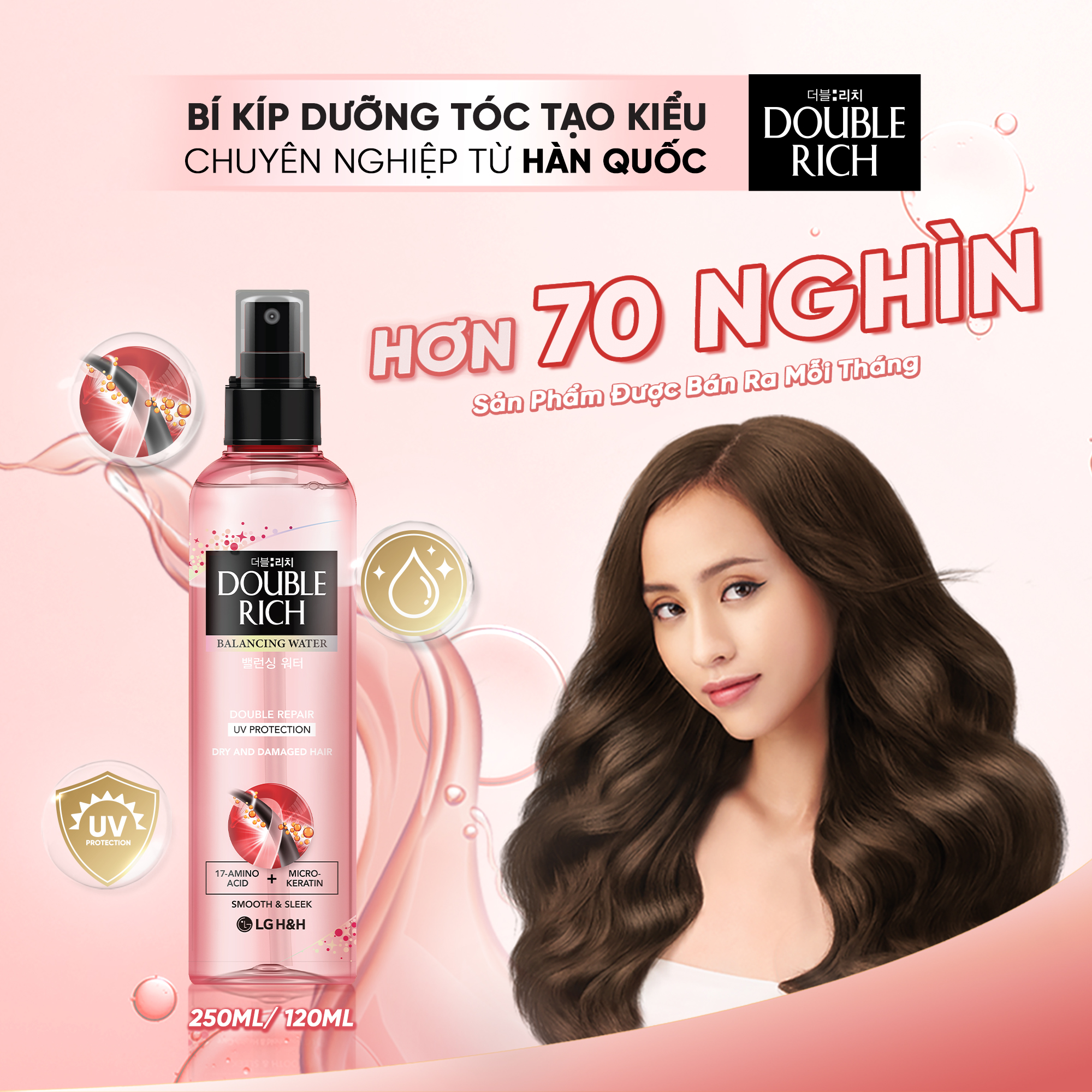 Nước xịt dưỡng tóc Double Rich chăm sóc tóc Khô sơ và Hư tổn 250ml