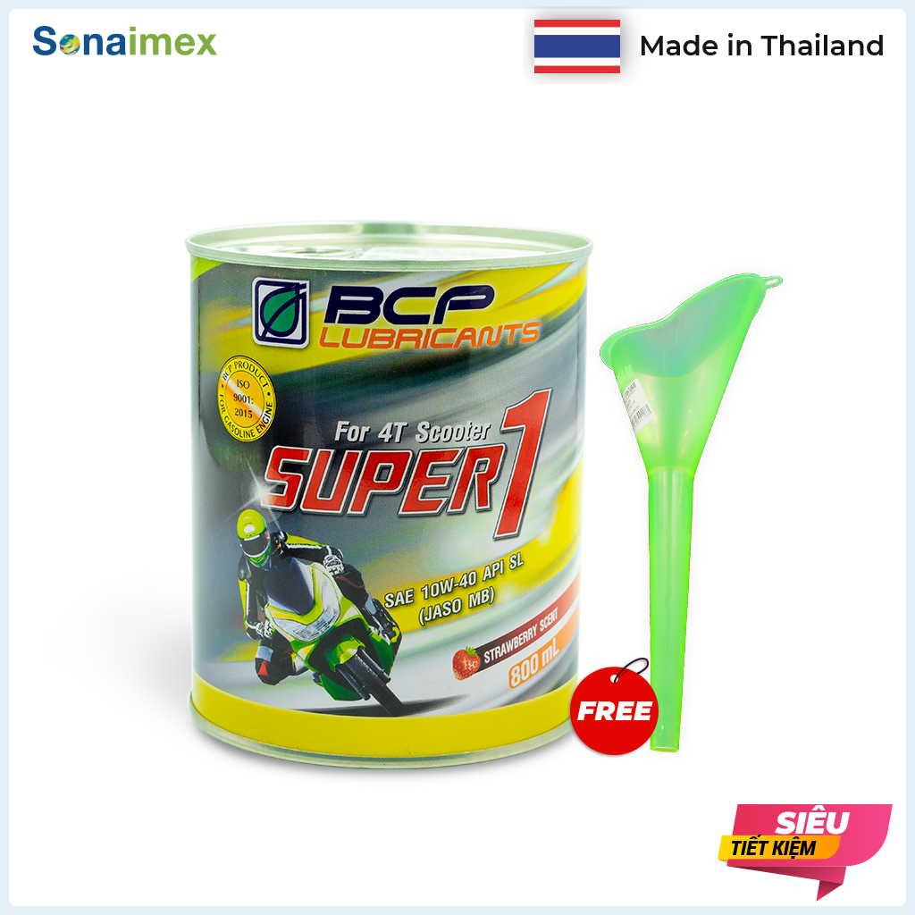 1 Lon nhớt xe máy tay ga BCP Thái Lan 0.8L - SUPER 1 SAE 10W40, API SL