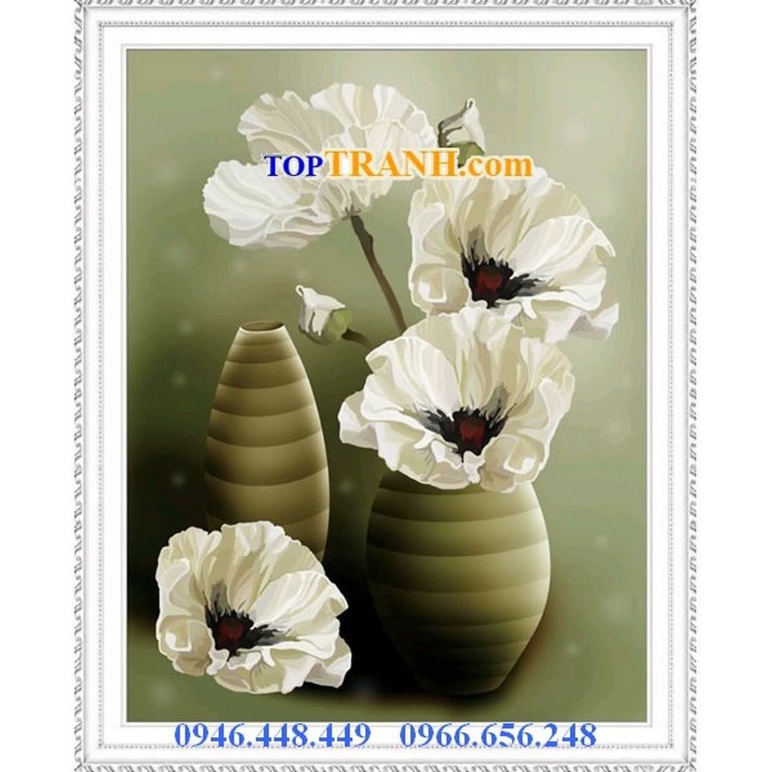 Tranh thêu chữ thập bình hoa trắng khoe sắc A879 chưa thêu
