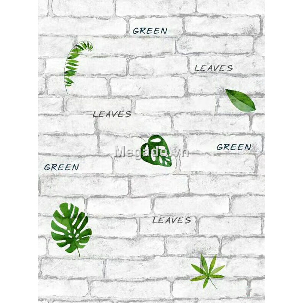 Giấy dán tường gạch trắng lá xanh 0.45*10m