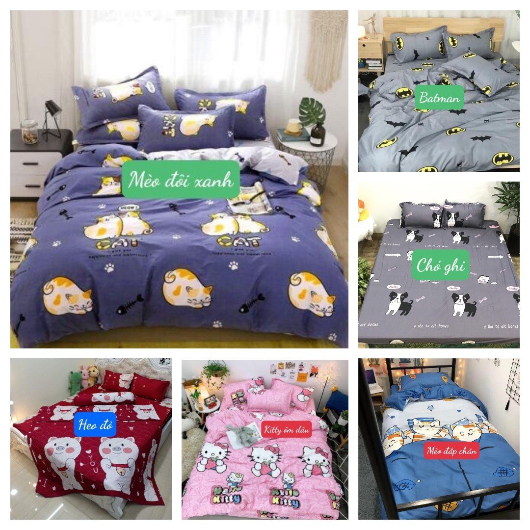 Ga Trải Giường Bo Chun Cotton Poly 2mx2m2[được chọn mẫu],mẫu dơi ghi