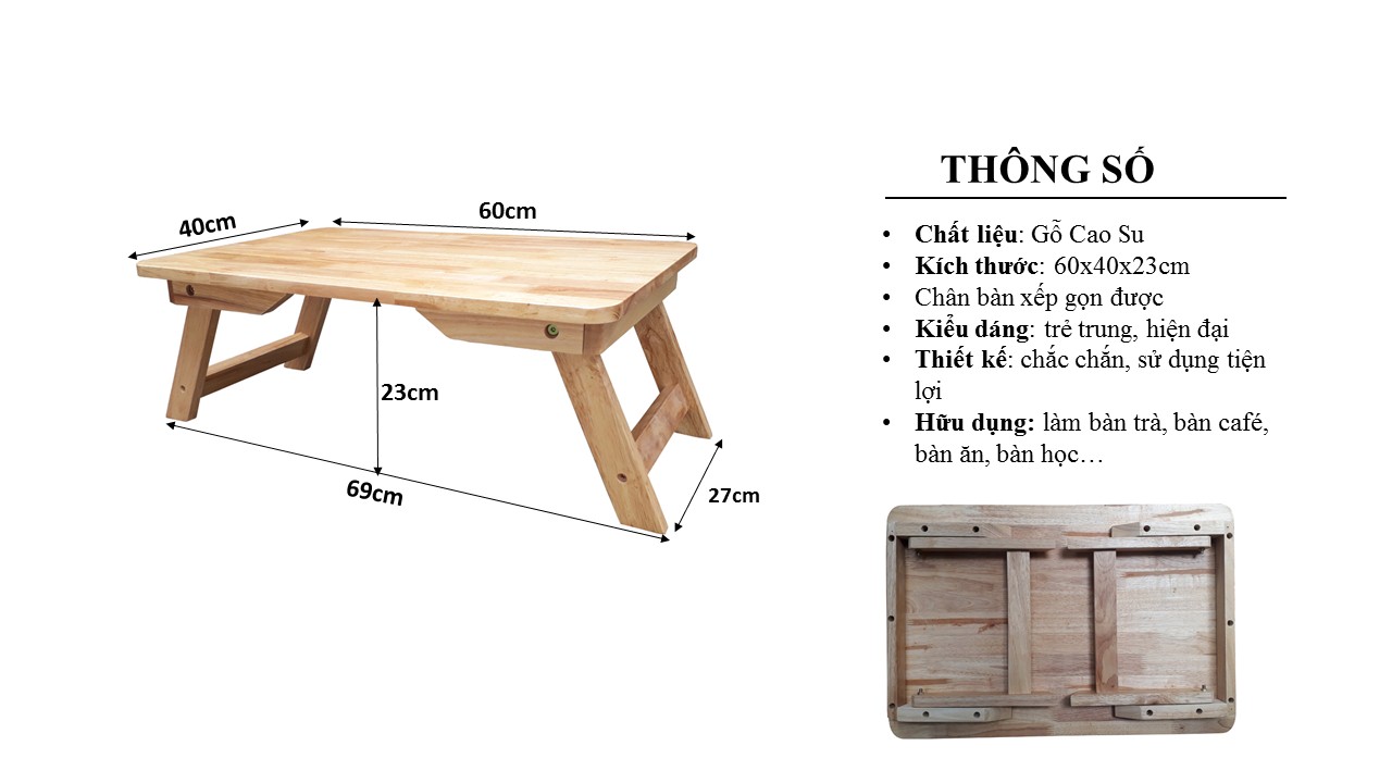 [HCM]Bàn trà chân thang 60x40x23cm bằng gỗ (Tự nhiên)