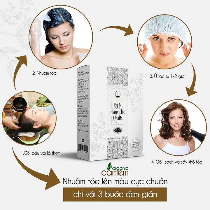 [HCM]Bột lá nhuộm tóc thảo dược Ogatic các màu (ĐEN, NÂU, NÂU ĐỎ, XANH ĐEN) - 50G/HỘP