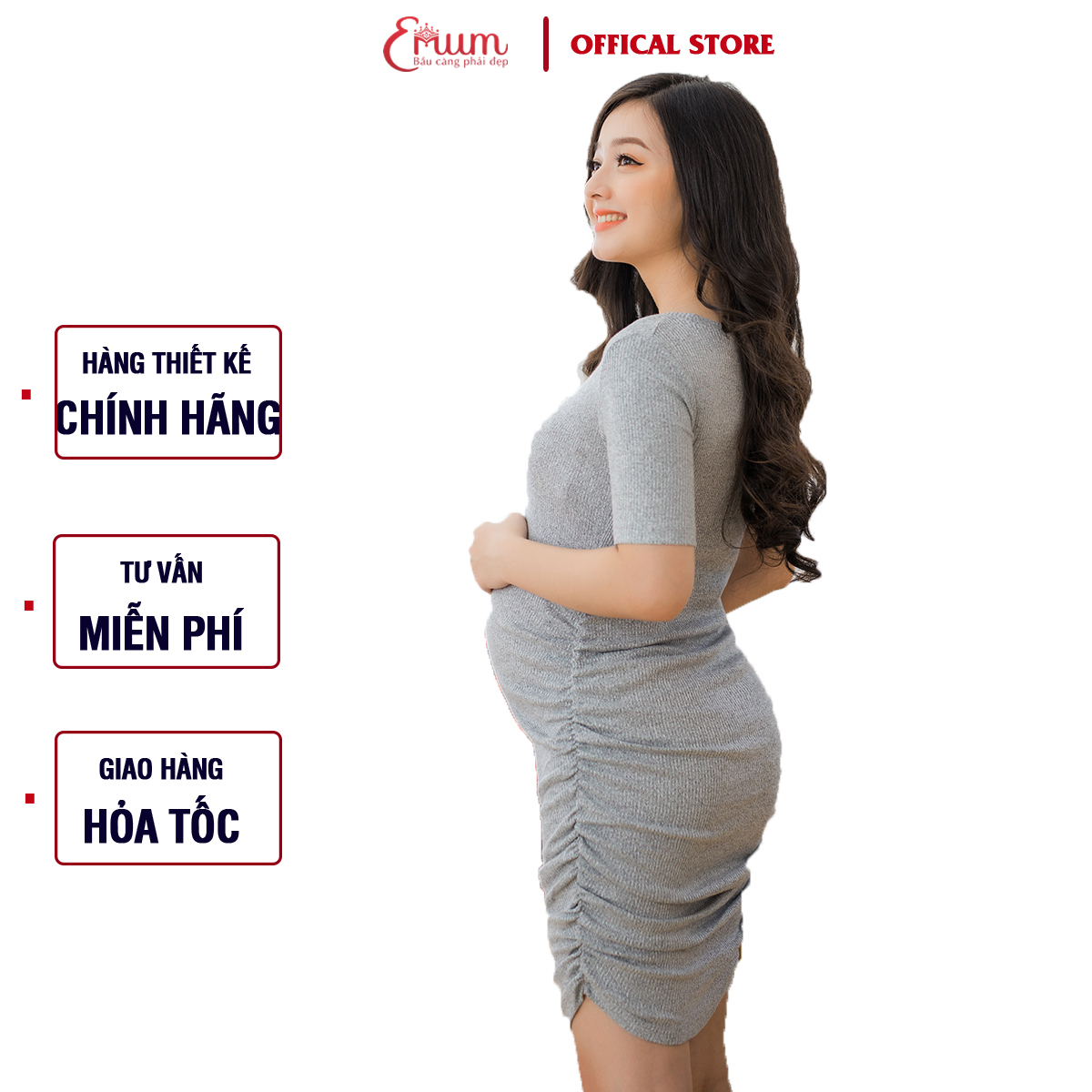 Đầm bầu body màu xám Emum