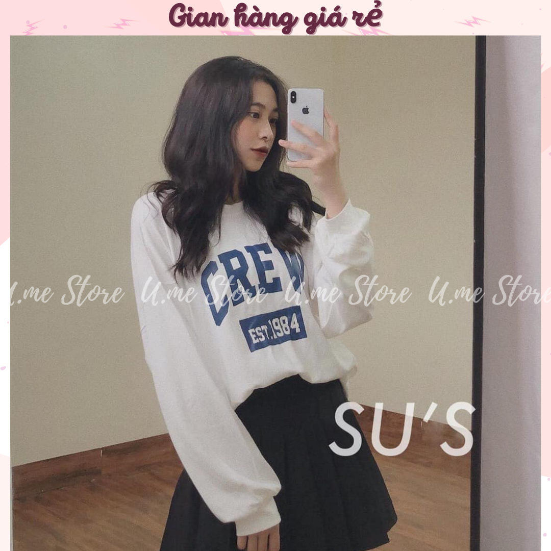 Áo thun thu đông CREW pull dài tay, tay bo phong cách basic nhiều màu Áo phông nữ pull dài tay form thụng