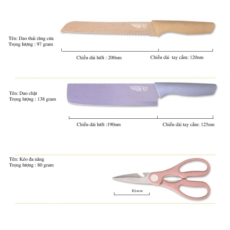 Bộ Dao Kéo Làm Bếp 6 Món Lúa Mạch (Màu Pastel) - Bộ Dao Làm Bếp Đa Năng