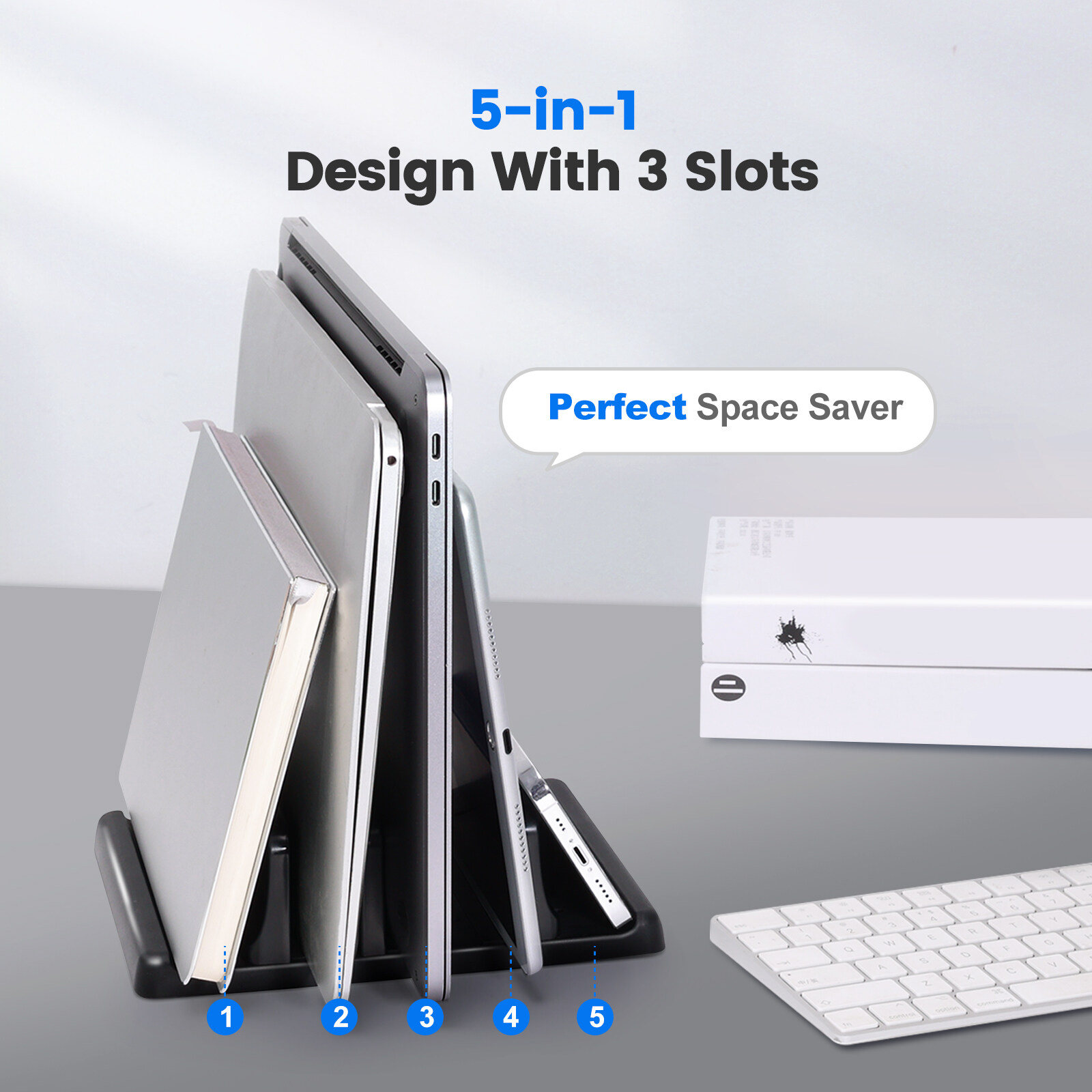 Vertical Laptop Stand Holder Adjustable Desktop ABS for Notebook,for Dock 3-in-1 Space-Saving,up to 17.3 inch