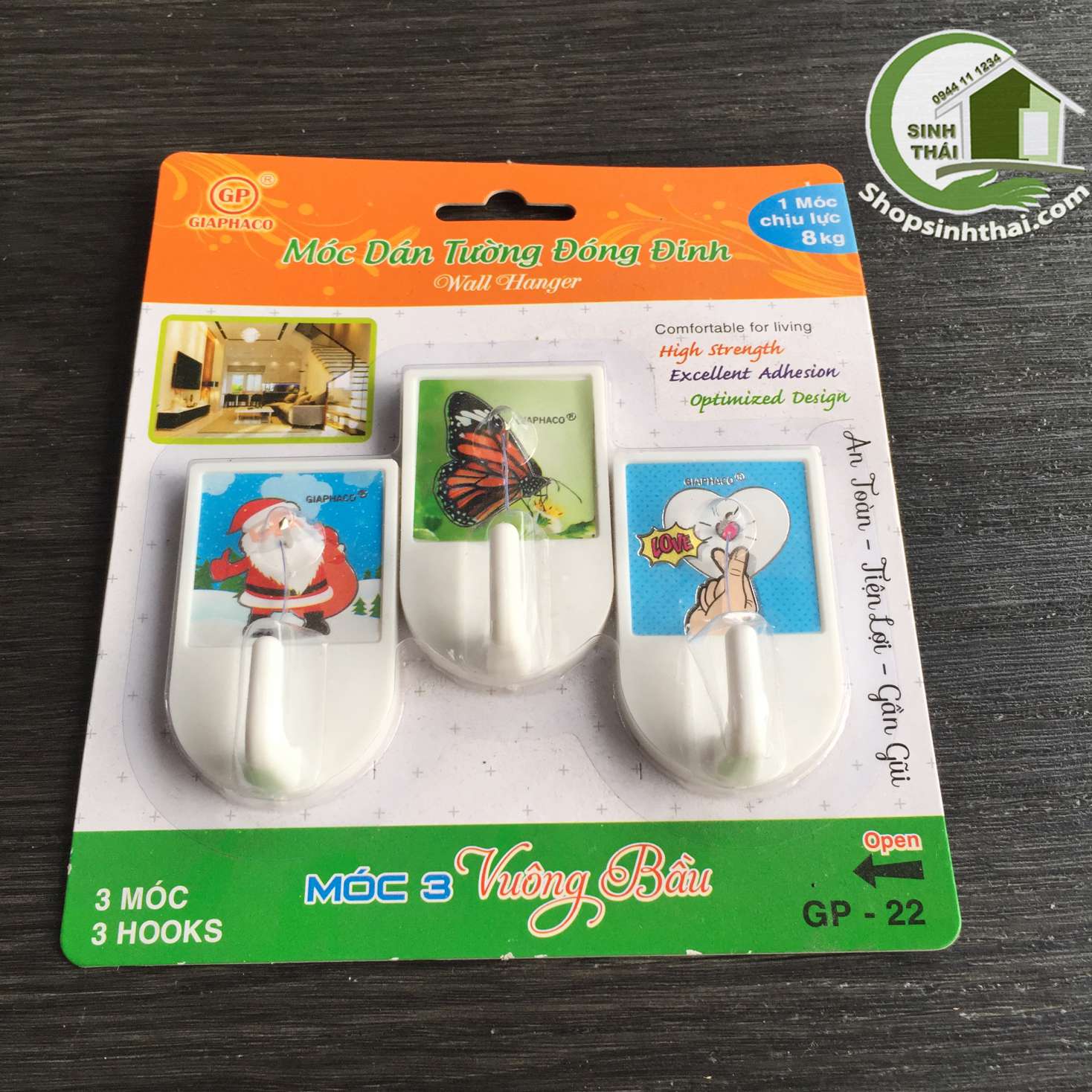Vỉ 2 móc dán tường có đinh đóng - giao hình ngẫu nhiên