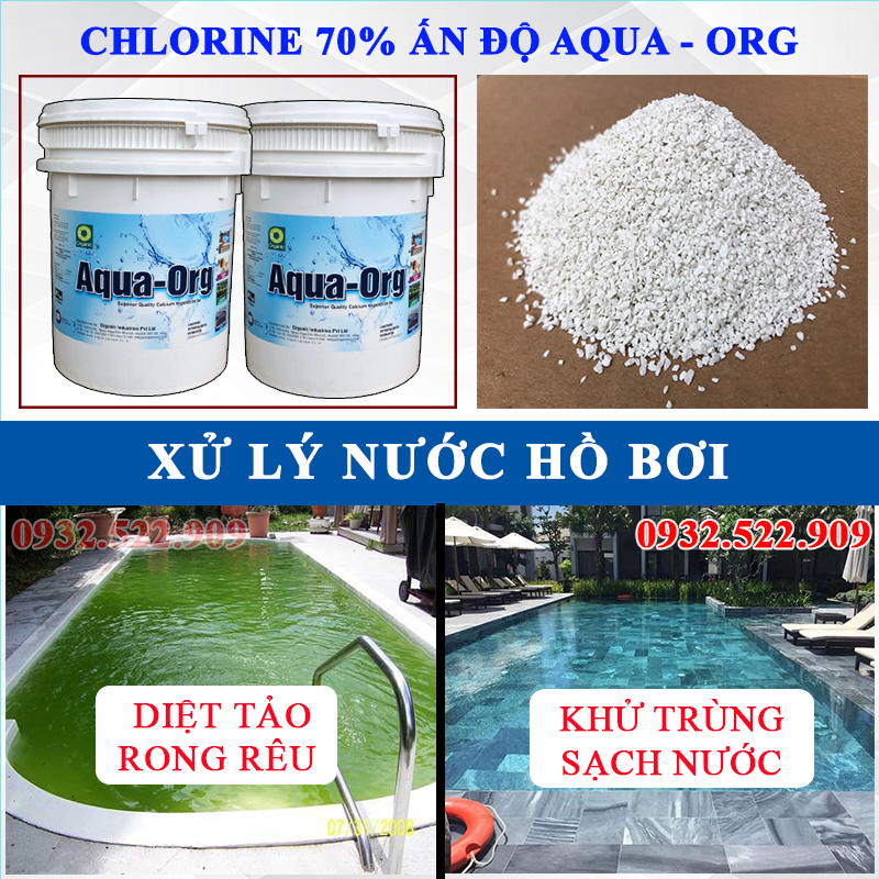 5kg clo ấn độ aqua org 70%, tấy rêu, xử lý nước hồ bơi, khử trùng nhà cửa