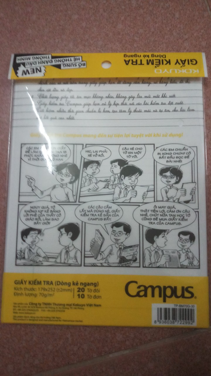 1 túi giấy kiểm tra campus kẻ ngang( 20 tờ đôi, 10 tờ đơn)