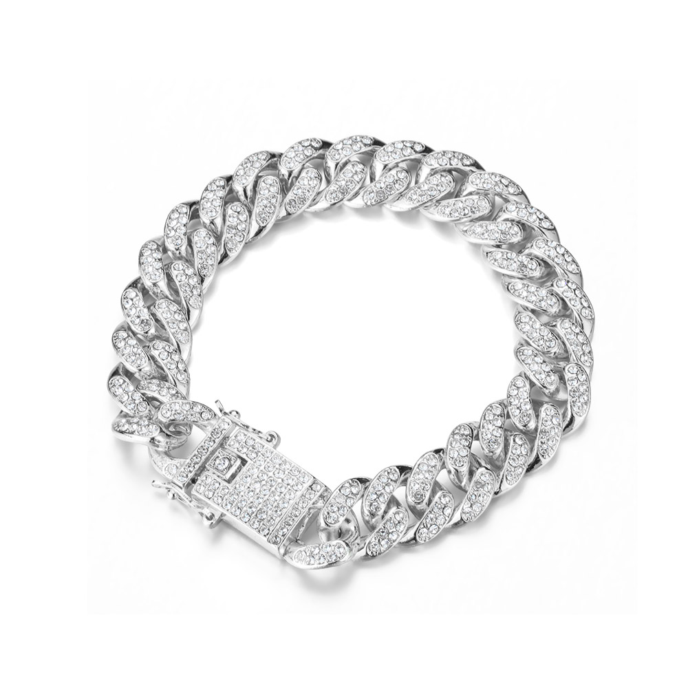 Fashion Hiphop Luxury Bracelets For Men 12mm Cuban Link Gold Silver Color Bracelet Jewelry Rhinestone Bracelet