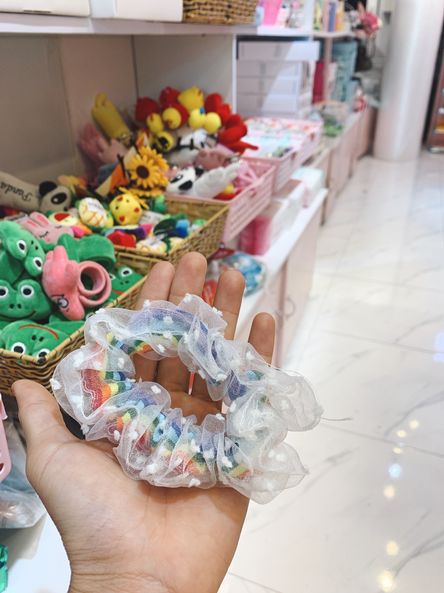 Dây cột tóc scrunchies cầu vồng xinh xắn