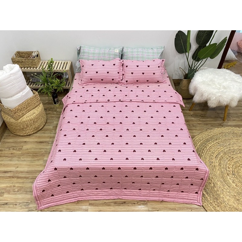 Trọn bộ chăn ga gối hè thu 5 món tim kẻ