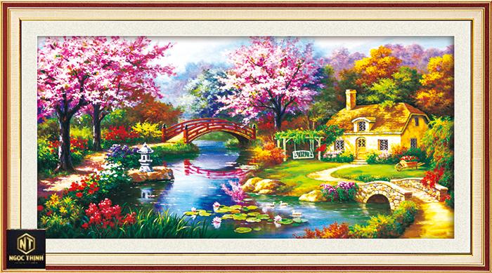 Tranh đính đá mùa xuân ấm áp . mã tranh lv009, hãng lavender, kích thước 220x110 cm