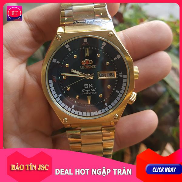 { ĐỒNG HỒ BẢO TÍN SHOP SỊN } Đồng Hồ Cơ Nam SK Mặt Đen Mạ Vàng 14K Chống Nước Chống Xước Automatic