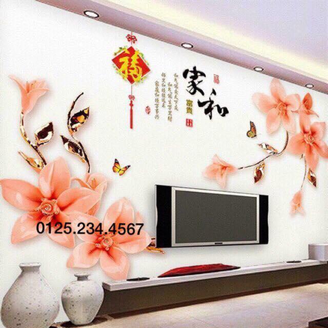 decal dán từong hoa 3D sang chảnh