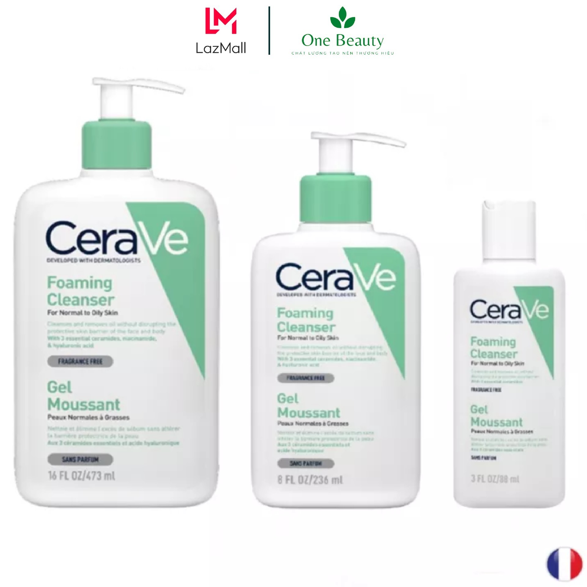 Sữa rửa mặt CeraVe dành cho da thường và da dầu CeraVe Foaming Facial Cleanser 236ml - One Beauty