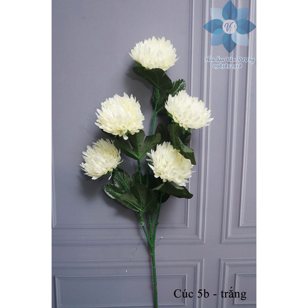 Hoa Lụa Cúc 5 Bông, Hoa Giả Trang Trí Cúc Đại Đoá