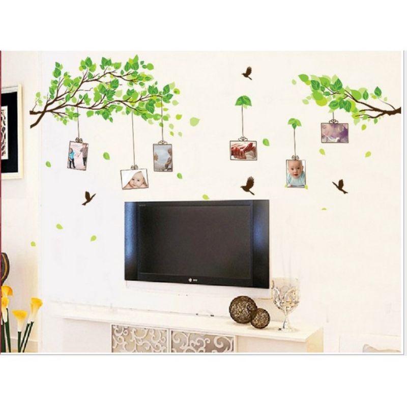 Decal dán tường khung ảnh cành cây, sẵn keo dán