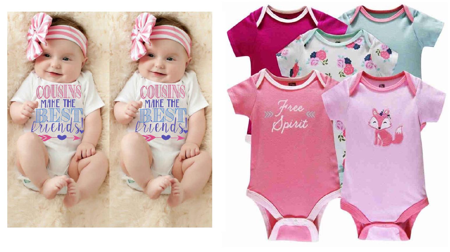 [HCMC] 5 PCs set triangle sleeve bodysuit for girls and boys 2kg-11kg