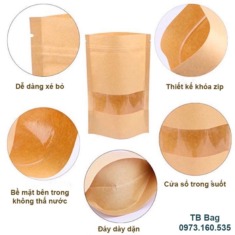 Túi Zip Giấy Kraft Nâu Đựng Thực Phẩm