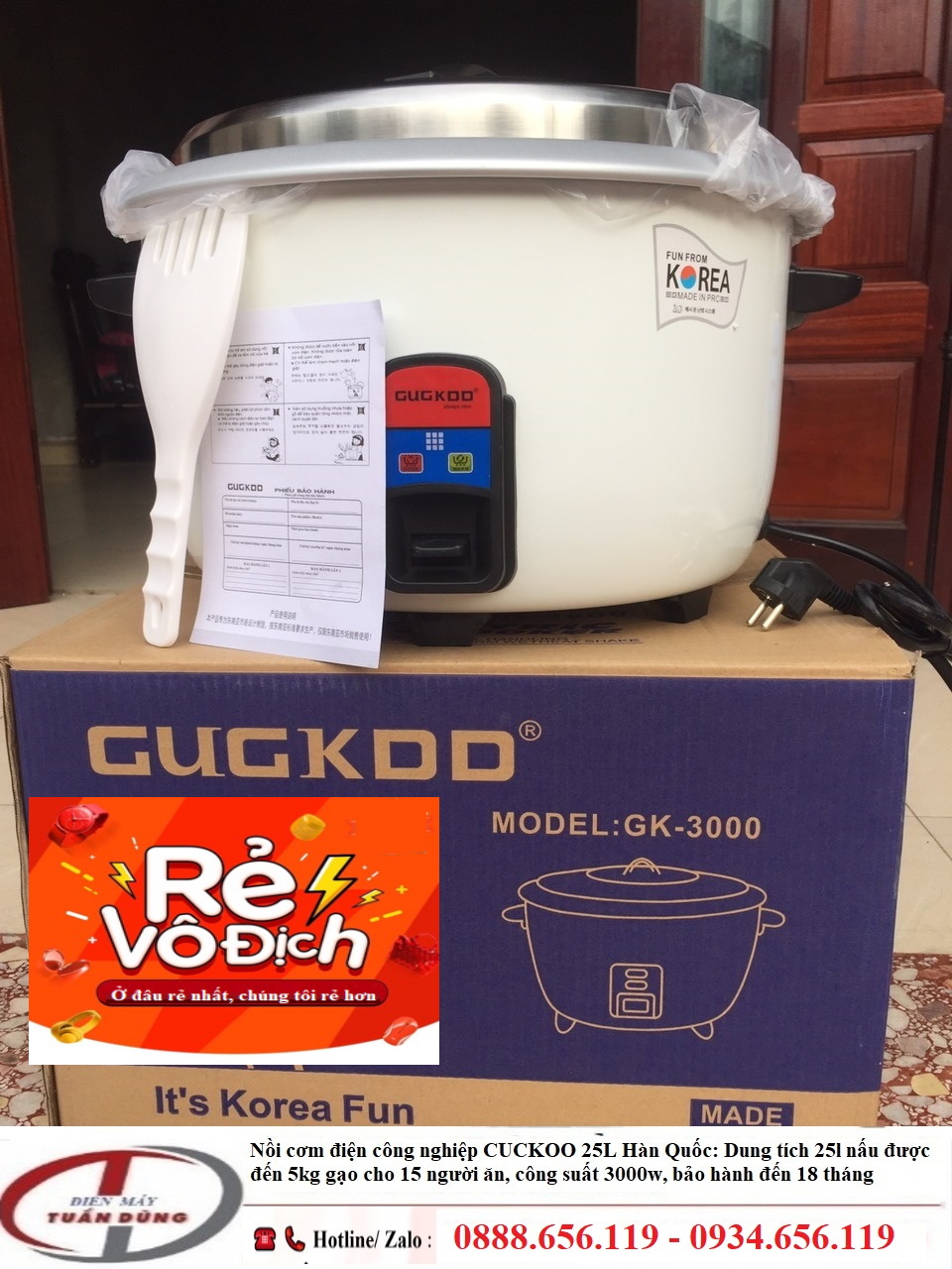 Nồi cơm điện công nghiệp CUCKOO 25L Hàn Quốc, công suất 3000w, nấu tới 6kg gạo, bảo hành 12 tháng