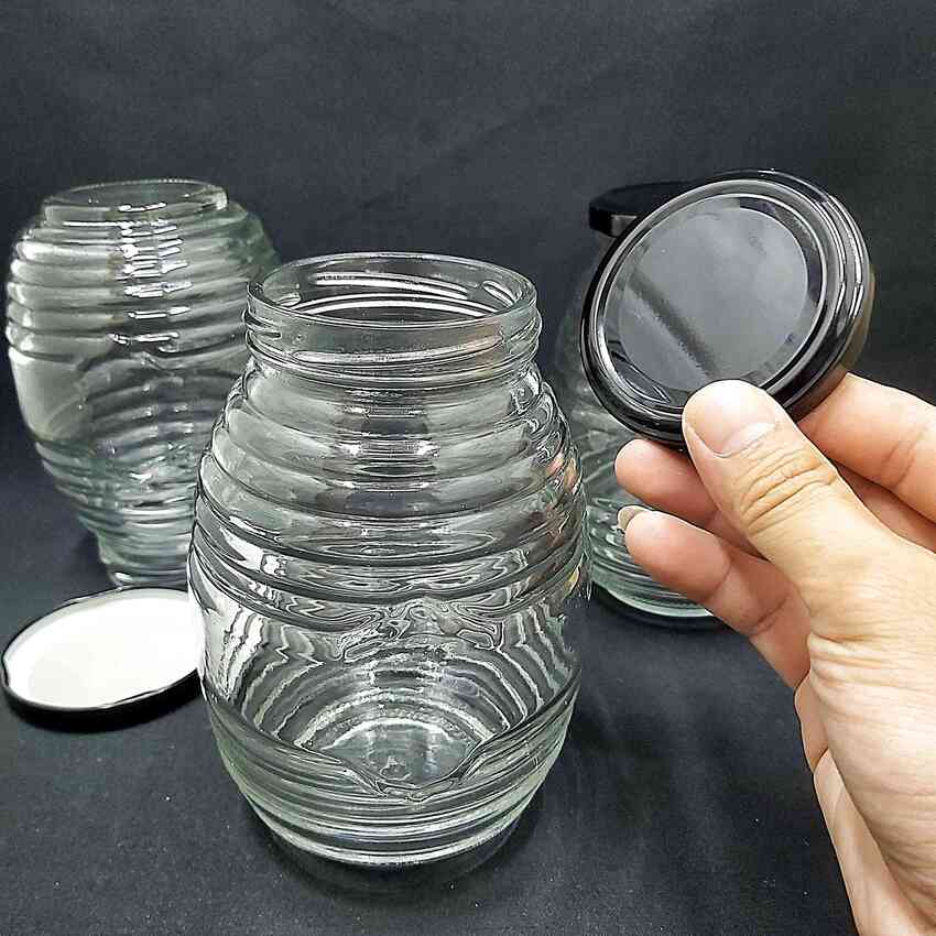 Hũ Thủy Tinh 750ML (combo 2 cái) mẫu con ong nắp thiếc đen – Hủ Thủy Tinh 750ML - Lọ Thủy Tinh 750ML - đựng mật ong yến chưng - Hũ Gia Vị