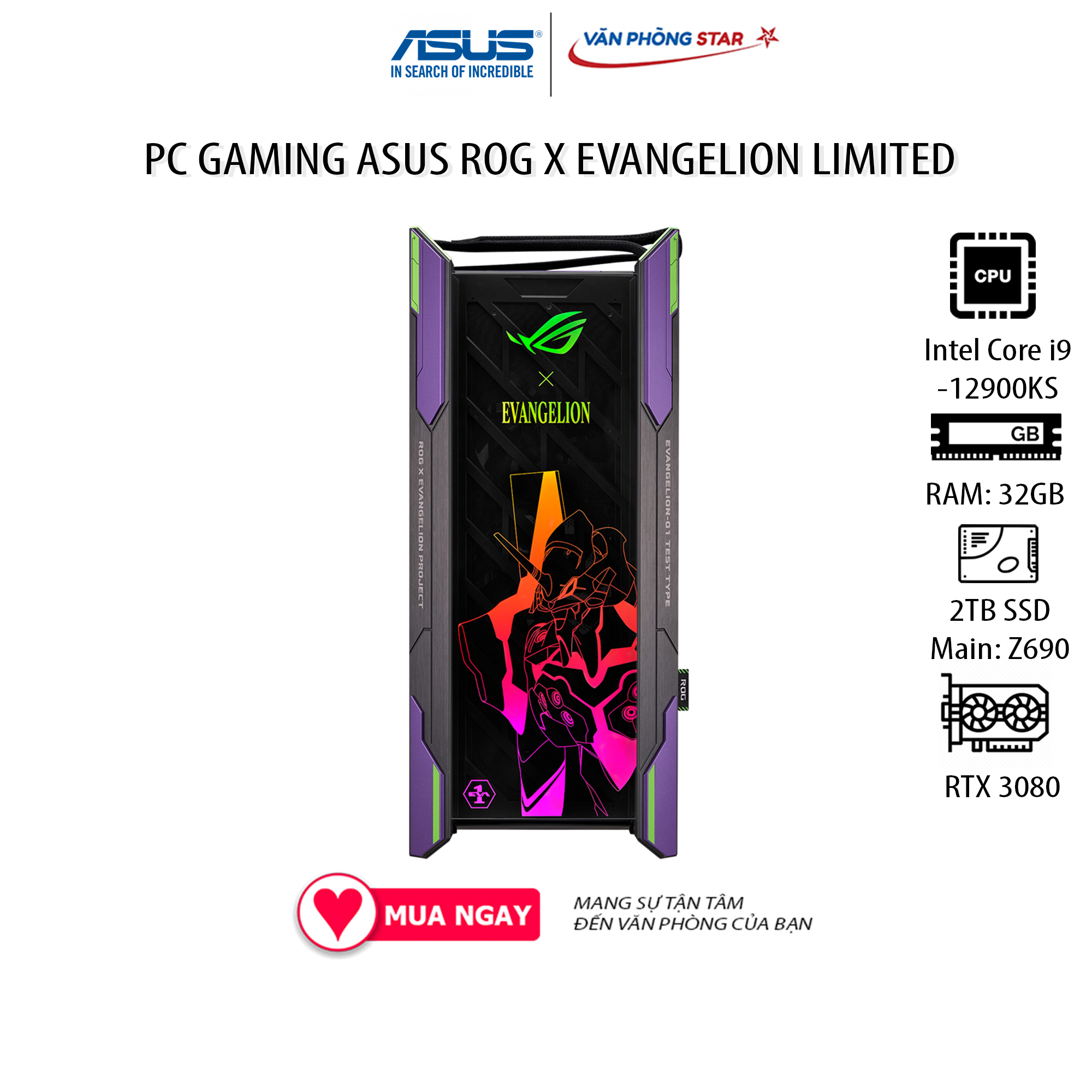 PC GAMING ASUS ROG X EVANGELION LIMITED i9 12900KS Z690 32GB RAM 2TB SSD