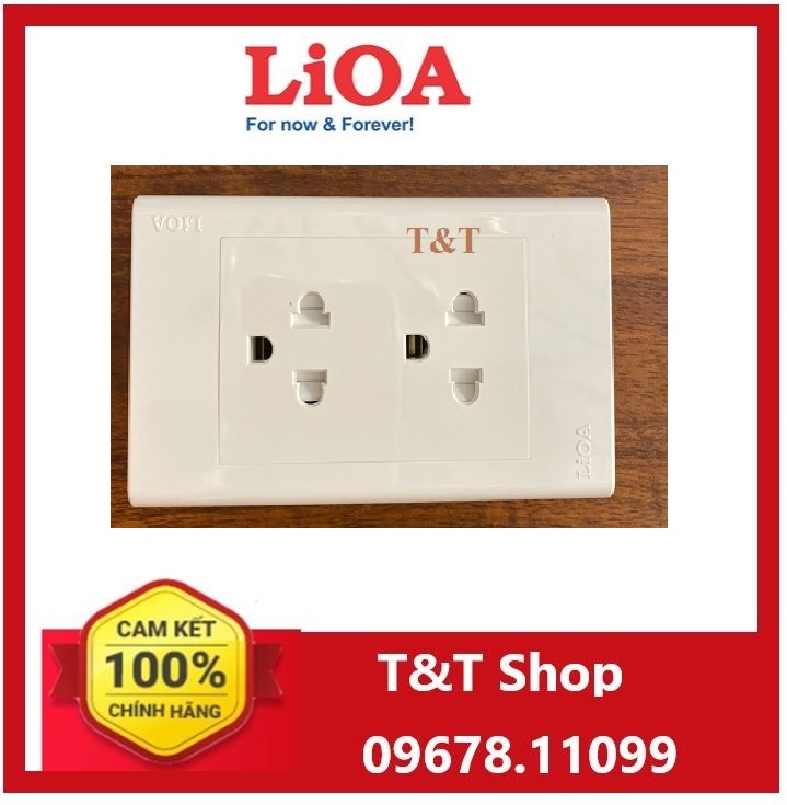 Mặt 2 ổ cắm 3 chấu âm tường Lioa