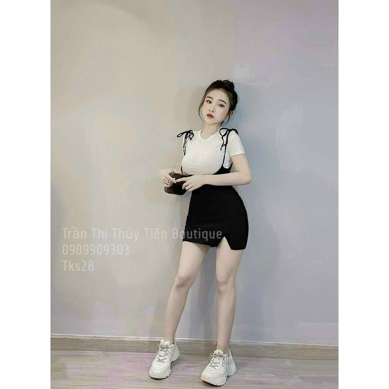 Set Áo Thun Cổ Tròn Phối Yếm 2 Dây Dễ Thương SET09