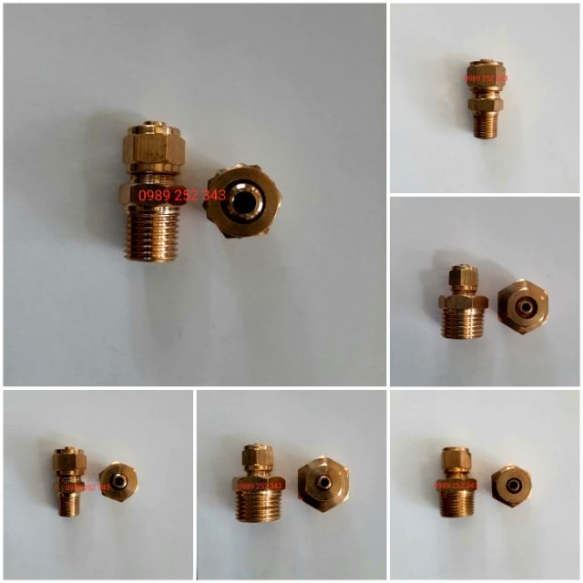 Nối Ren ngoài  xiếc ống 6mm áp cao 100% đồng Thau