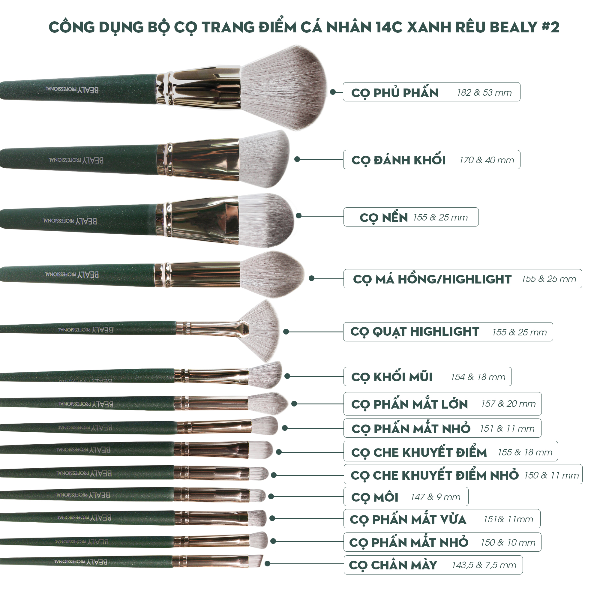 Bộ Cọ Cán Xanh 14C Bealy 