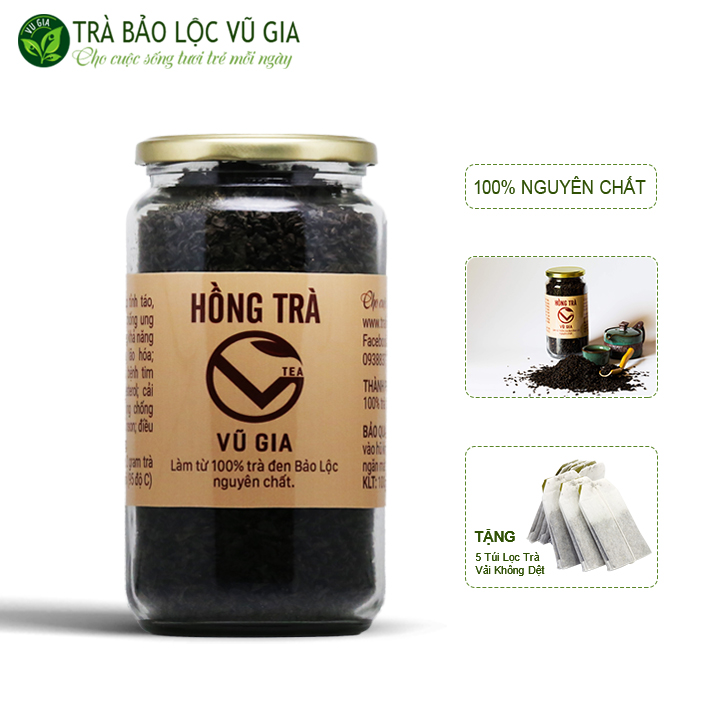 Hồng Trà ( Trà Đen ) Cao Cấp Nguyên Chất Bảo Lộc Vũ Gia (100gr/hũ) + Tặng 5 túi lọc trà - Thanh nhiệt cơ thể hỗ trợ tiêu hóa, nguyên liệu nấu trà sữa thơm ngon tại nhà cực kì đơn giản - Đã được kiểm nghiệm y tế