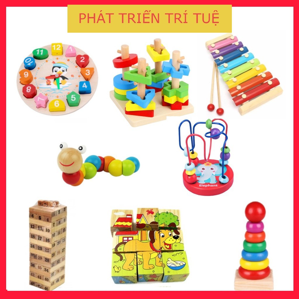Combo 8 món đồ chơi gỗ an toàn thông minh cho Bé (ĐỒ CHƠI TRẺ EM)