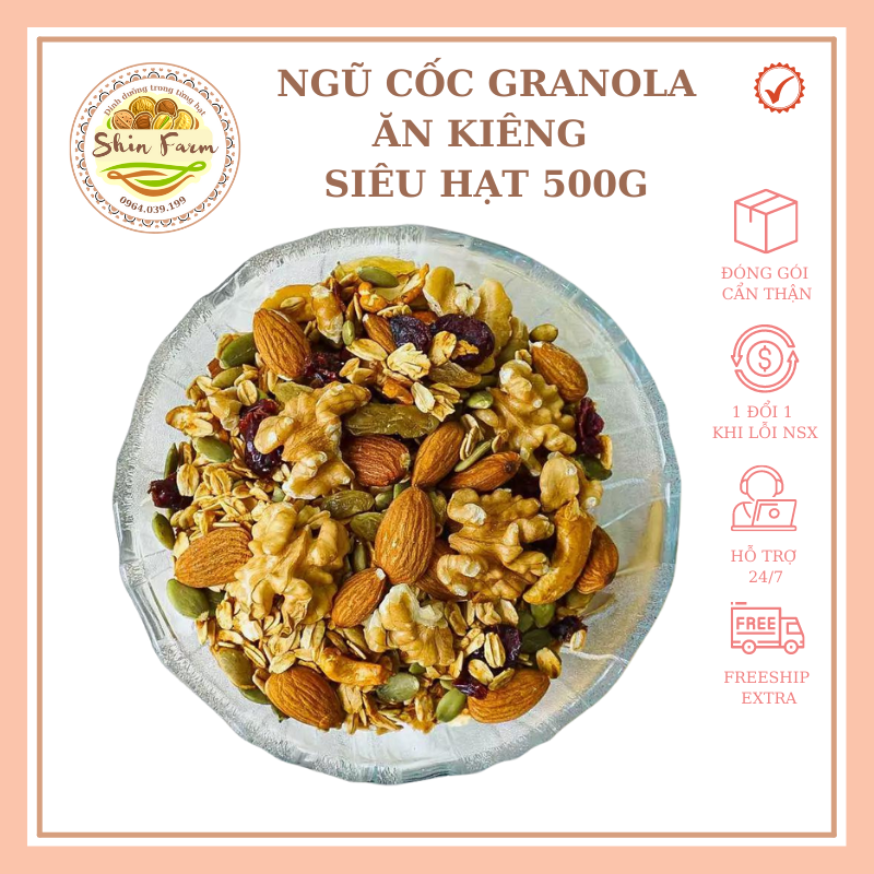 Granola ăn kiêng siêu hạt ít yến mạch 20% Shin Farm Ngũ cốc dinh dưỡng giảm cân 500g