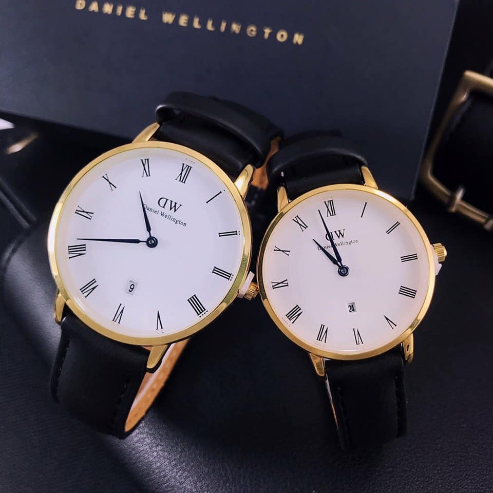 Đồng hồ cặp D Wellington sang trọng dây da đen