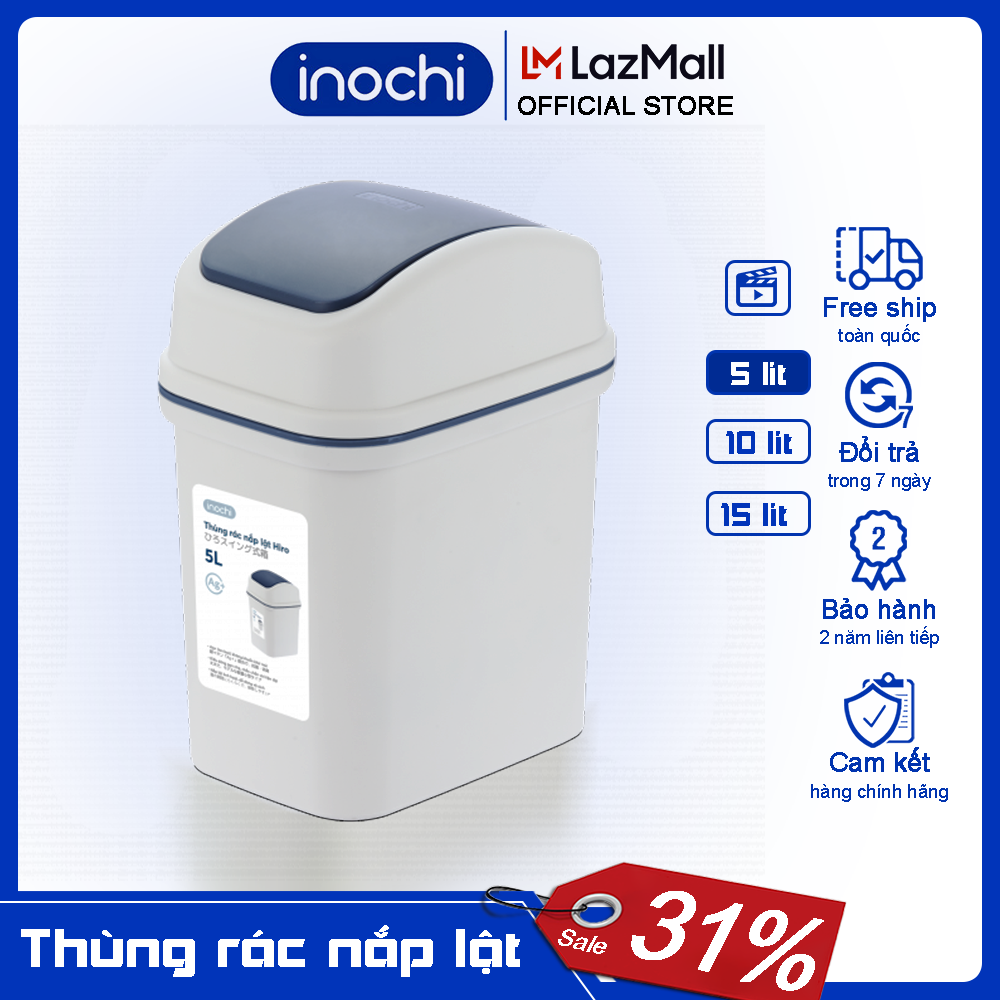 Thùng Rác Nắp Lật Thông Minh Inochi, Sọt Rác Nhựa Đa Năng, Thùng rác văn phòng công sở 5L,10L, 15L Công Nghệ Nhật Bản.