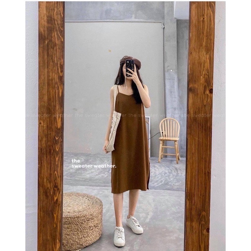 Đầm 2 dây - váy hai dây lụa cát Hàn nhiều màu