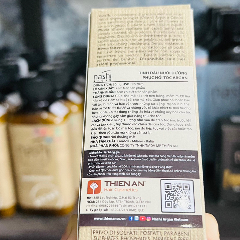 [+Tặng mũ trùm] [VAT] TINH DẦU DƯỠNG TÓC NASHI ARGAN OIL 30ML100ML